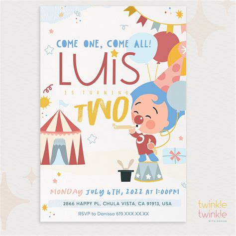Plim Plim Circo Themed Birthday Party Invitation Customized Etsy Uk
