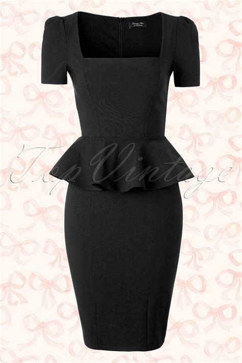 50s Clarissa Peplum Dress In Black