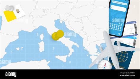 Viaje A Ciudad Del Vaticano Concept Mapa Con Pin En El Mapa De Ciudad