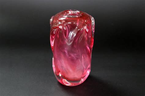 Sold Price Heavy Ruby Glass Vase With A Raised Wavy Design Approx 14cm H Invalid Date Aedt