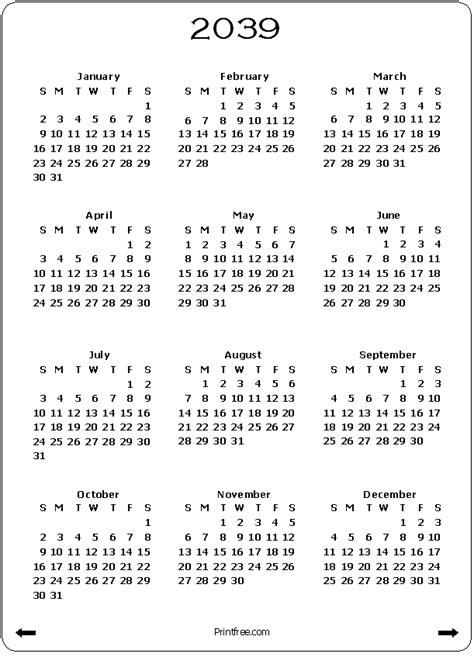 2039 Calendar