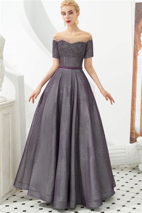 Modest Semi Formal Dresses A Line Brown Long Ball Gown Prom Dresses