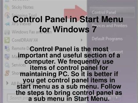 Control Panel Bring Cp In Your Start Menu