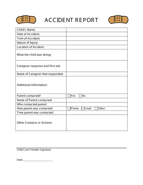 Printable Accident Report Form For Preschool Printable Forms Free Online