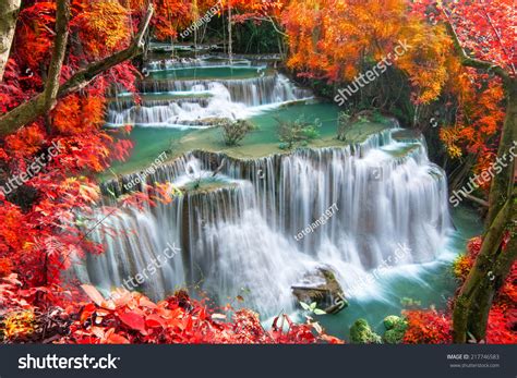 Beautiful Waterfall Autumn Forest Stock Photo 217746583