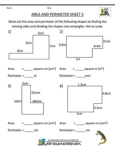 Perimeter And Area Worksheets 4th Grade Exercises Linglopez