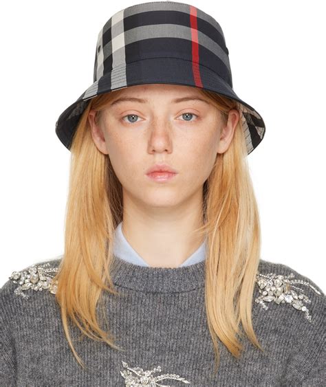 Burberry Navy Exaggerated Check Bucket Hat Ssense Canada