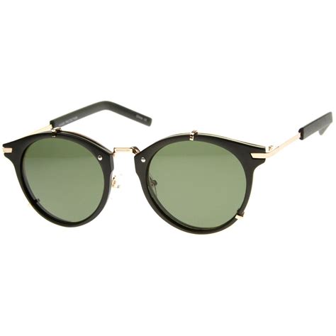 Retro Fashion P 3 Metal Temple Classic Horn Rimmed Round Sunglasses