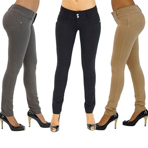Women Sexy Solid Color Button Skinny Stretchy Leggings Treggings Pants Trousers In Pants