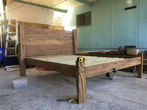 Rustic Queen Size Bed Made Out Of Up Cycled Hardwood Fence Posts And