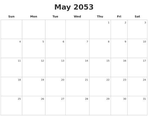 May 2053 Make A Calendar
