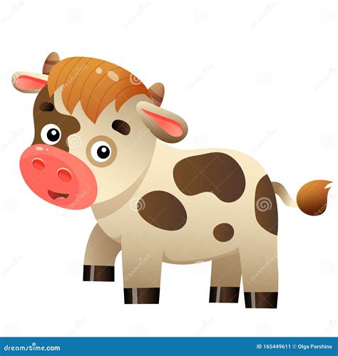 Color Image Of Cartoon Calf Or Kid Of Cow On White Background Farm