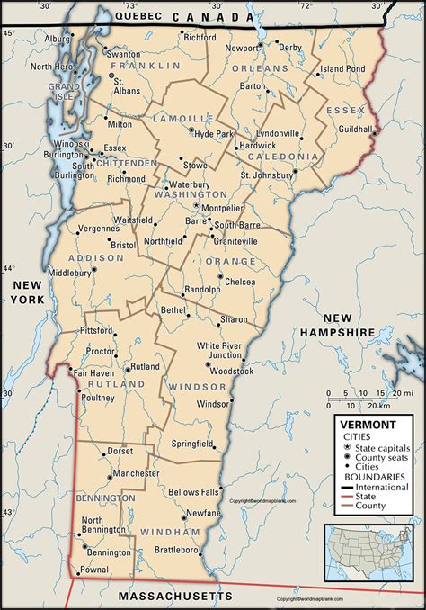 Labeled Map Of Vermont With Capital And Cities