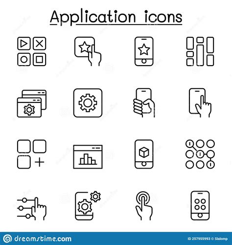 Application Icon Set In Thin Line Style Stock Vector Illustration Of