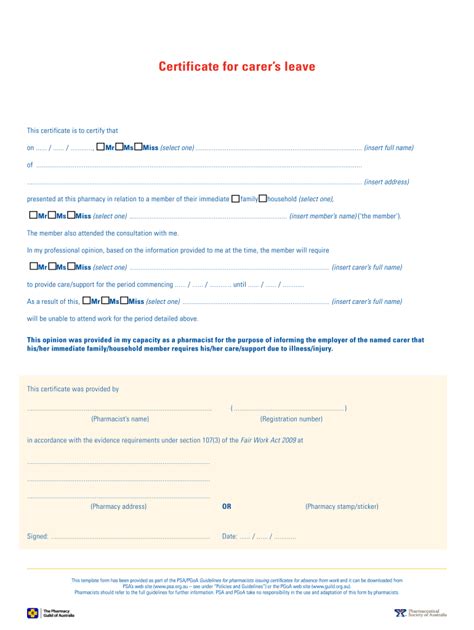 Carer S Leave Certificate Template Form Fill Out And Sign Printable