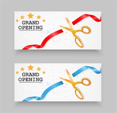 Premium Vector Grand Opening Banner With Confetti And Ribbon