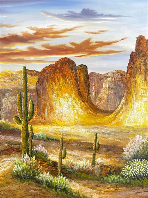 Lot Large Original Southwest Desert Landscape Oil On Can