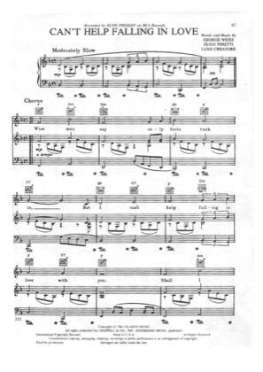 An Old Sheet Music Page With The Words Can T Help Falling In Love