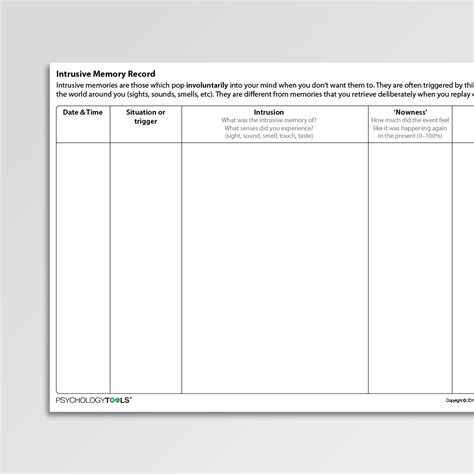 intrusive memory record worksheet pdf psychology tools