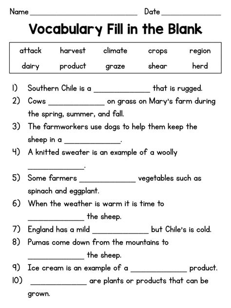 Fill In The Blank Worksheets Third Grade Worksheets Vocabulary Word