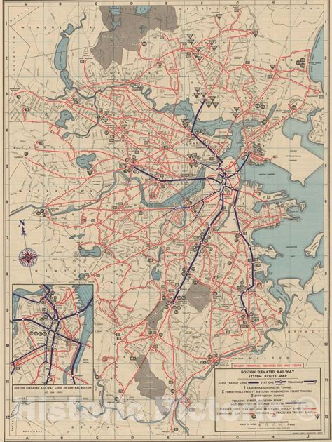 Historic Map : Greater Boston Transit Maps, Boston Elevated Railway
