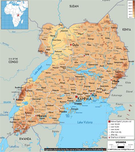 Map of uganda shows its capital, districts, cities, roads, airports, rivers. Uganda Map - TravelsFinders.Com