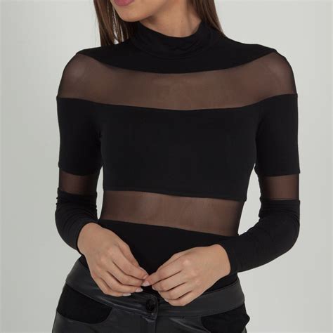 Long Sleeve Panelled Bodysuit Black Streetwear Outfit Black