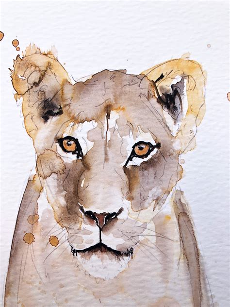 Lioness Painting Lioness Watercolour Painting Hand Signed Limited