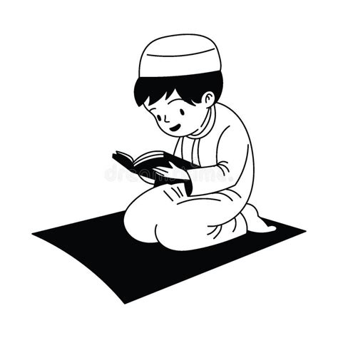 Muslims Boy Praying In Ramadan Hand Drawn Vector Illustration Stock