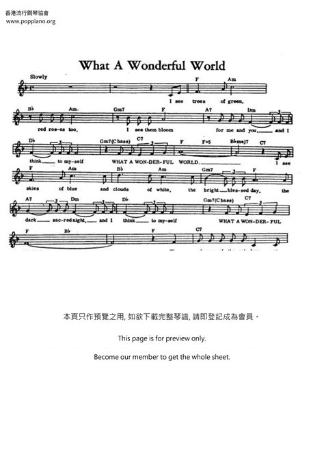 Louis Armstrong What A Wonderful World Sheet Music Pdf Free Score