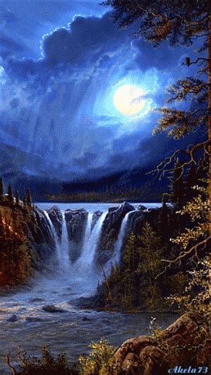 A Soothing Peaceful Night Under A Glowing Full Moon And Flowing Water