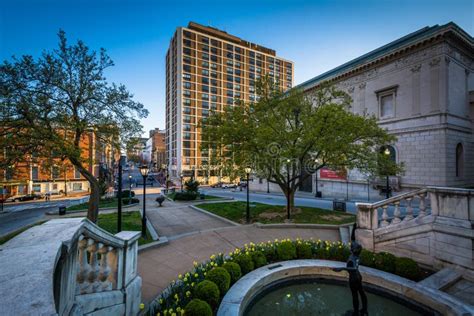 Park And View Of Buildings In Mount Vernon Baltimore Maryland Stock