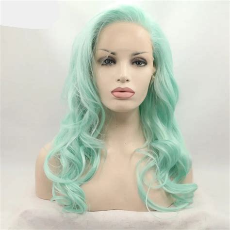 Fantasy Beauty Synthetic Wigs Long Wave Green Wig Heat Resistant Fiber Mint Green Lace Front