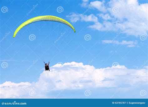 Paragliders In Blue Sky With Clouds Tandem Editorial Photography