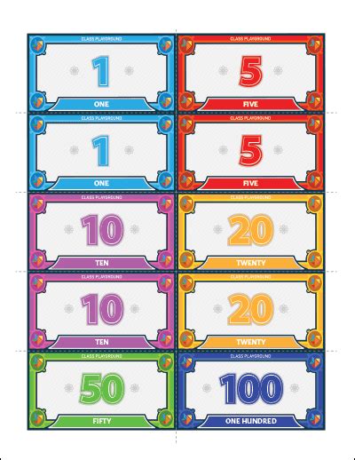 Printable Play Money 1 To 100 Class Playground