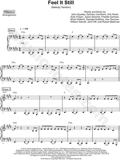 Hdpiano Feel It Still Melody Version Sheet Music Piano Solo In C