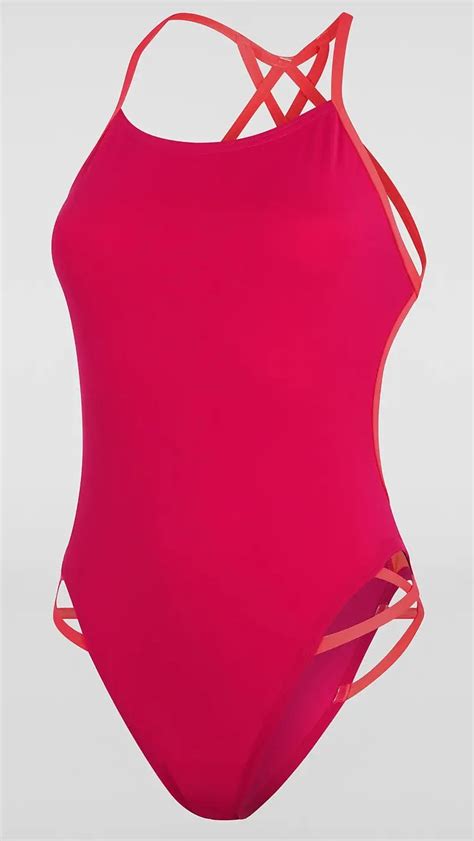 Speedo Womens Solid Freestyler 1 Piece Swimsuit Red Pool Sport Shop