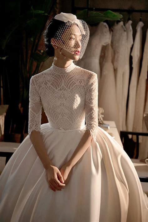 High Collar Wedding Dress Long Sleeve Wedding Dress Ball Etsy Singapore