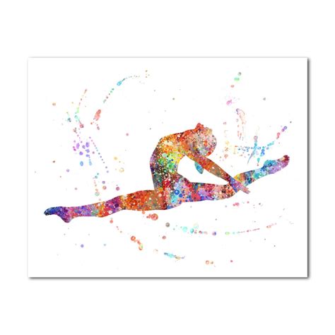 female gymnastics art poster print watercolor gymnasts wall etsy