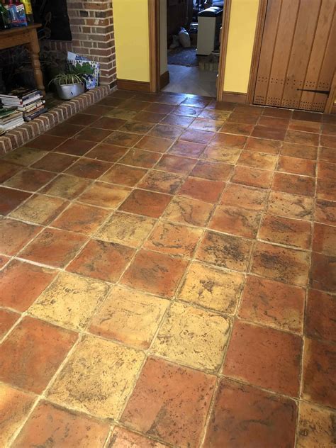 Dirty Terracotta Floor Deep Cleaned And Sealed In Cambridge Stone