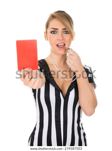 Young Female Referee Holding Red Card Stock Photo 274587503 Shutterstock