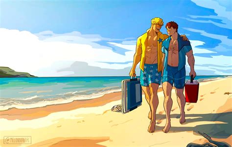 Artwork Booster Gold And Blue Beetle At The Beach By Melonnabar R