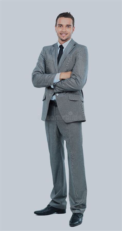 Full Body Portrait Of Happy Smiling Business Man Isolated On White