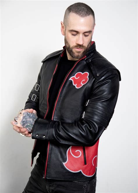 mens naruto akatsuki cloak black leather jacket