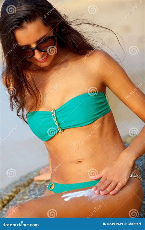 Tanned Brunette On The Beach Stock Image Image Of Sitting Beauty