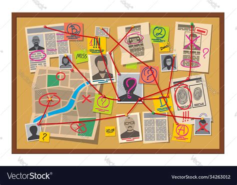 Crime Board With Pins Evidence Detective Map Vector Image Vrogue