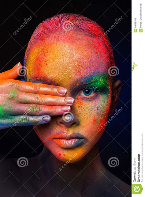 Model With Colorful Art Make Up Close Up Stock Photo Image Of Eyes Dark
