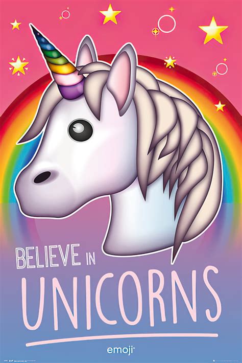 Unicorn Emoji Poster Print Believe In Unicorns Size 24 X 36