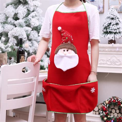 super cute santa christmas apron kitchen cooking snowman snowflake woman aprons high quality