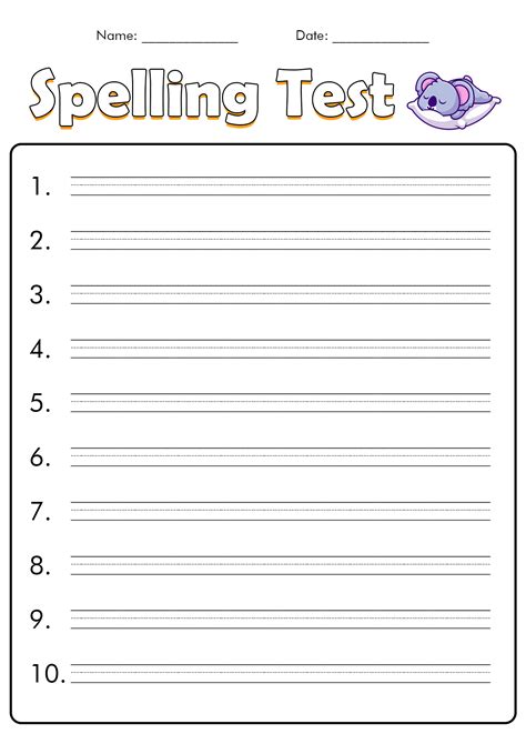 Free Printable Blank Spelling Test Sheets
